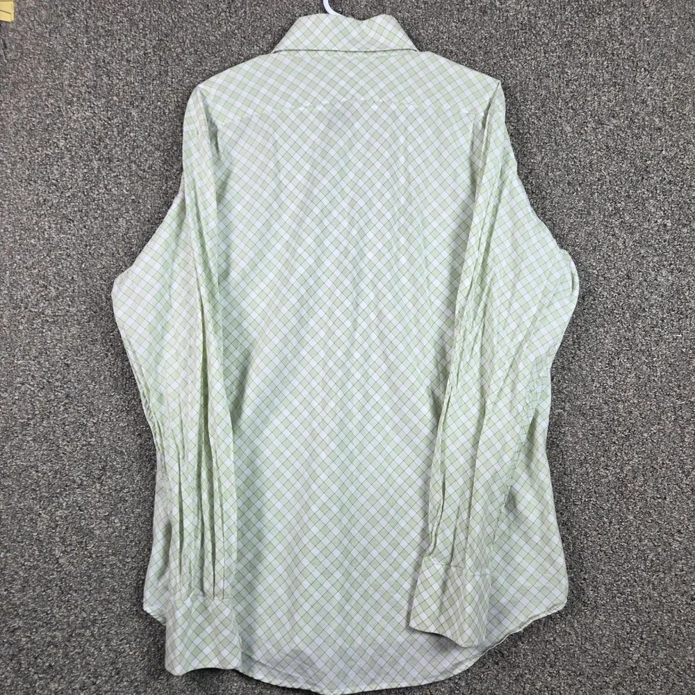 Banana Republic Button Down Mens L Green White Plaid Long Sleeve Dress Shirt